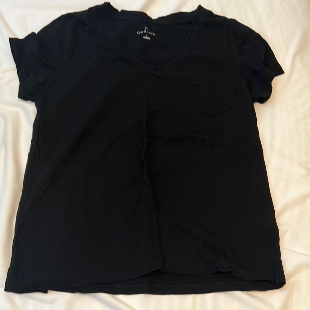 Caslon V-neck pocket short sleeve shirt, black, large